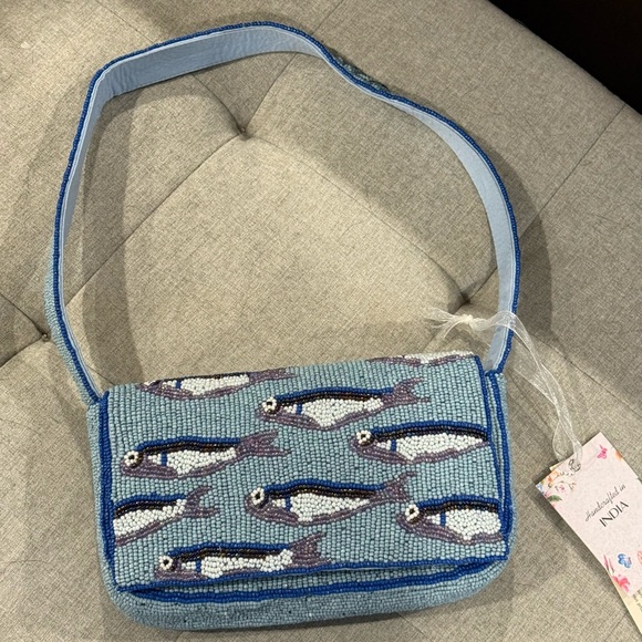Handbags - Viral Blue Beaded Sardine Bag